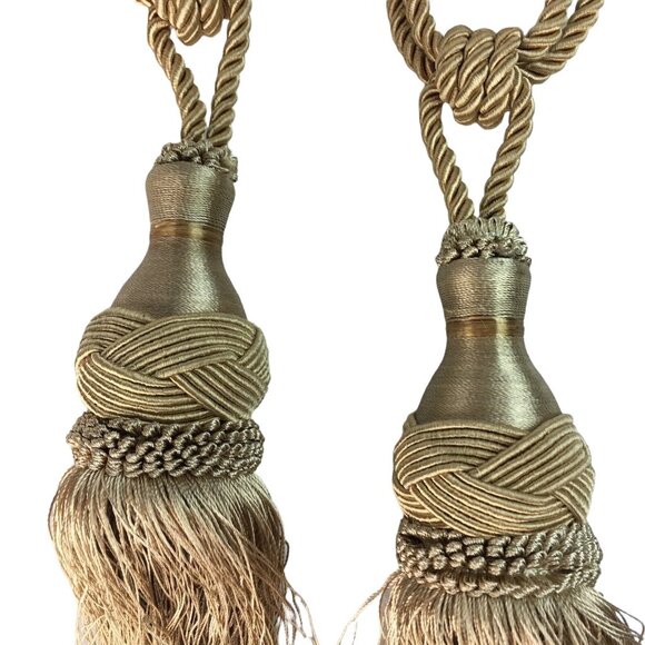 Set Gold Curtain Tie Back Fringe Tassels 9 Inches Hollywood Regency u - Picture 2 of 6
